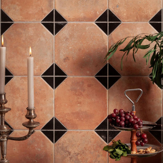 Natura Matt Porcelain Black Patterned Terracotta Tile 452x452mm