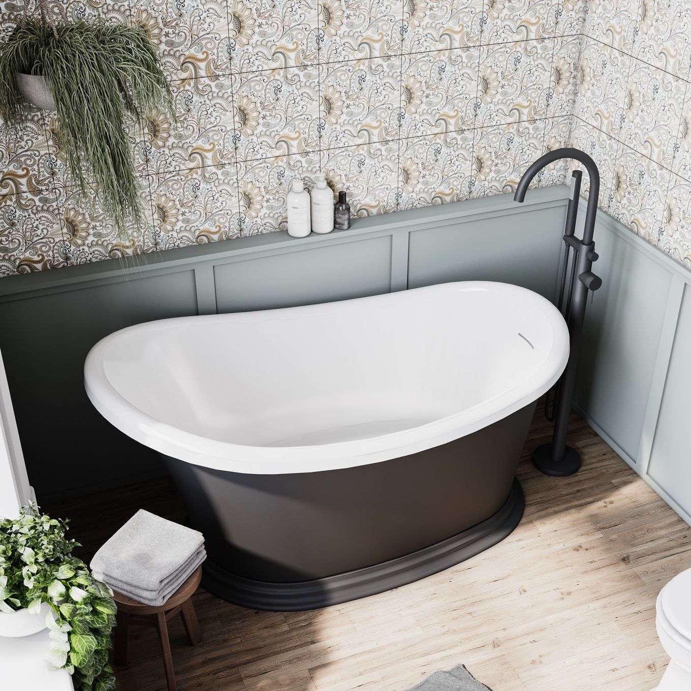 Brampton Matt Black Traditional Rolltop Freestanding Bath 1350x710mm