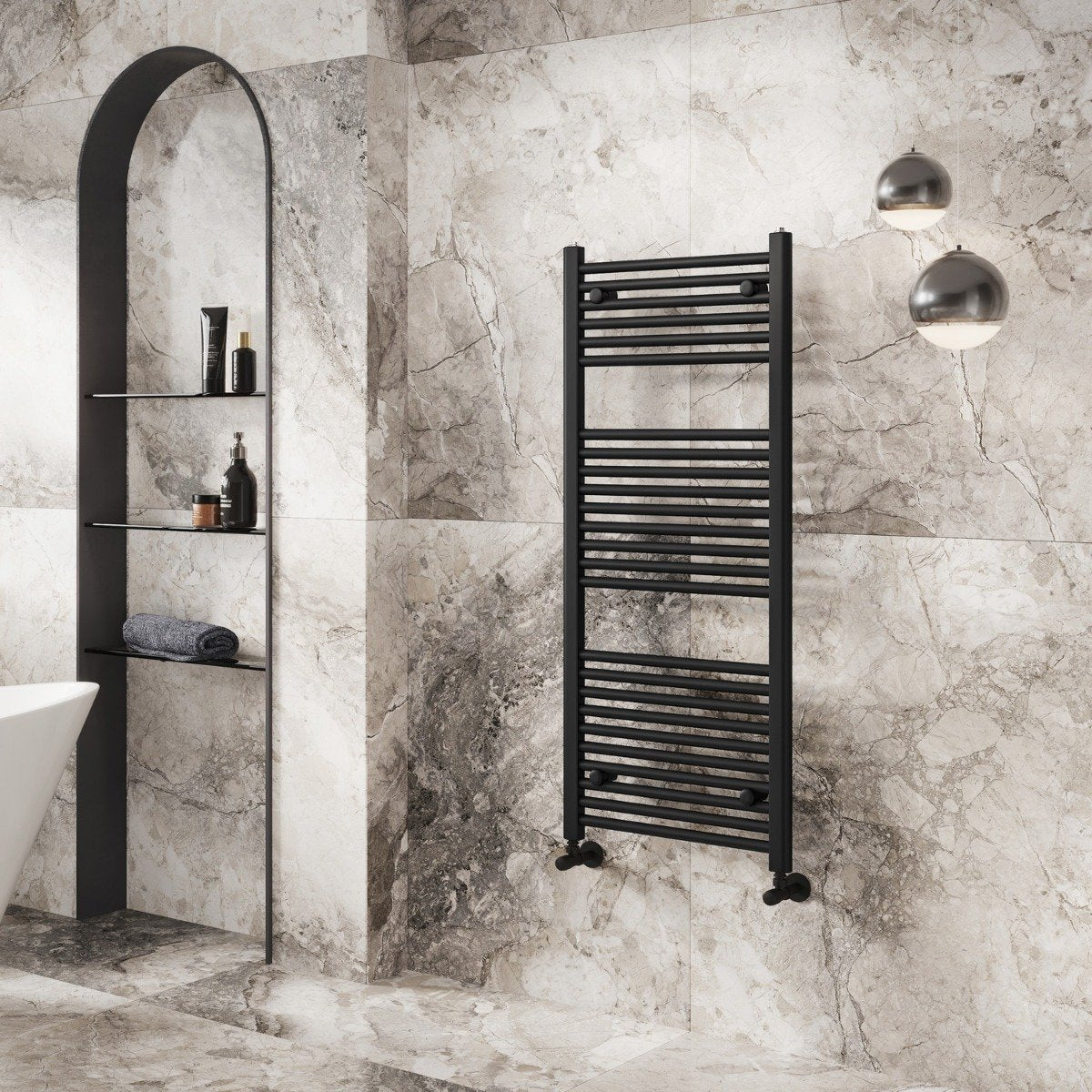 Neptune Matt Black Heated Towel Rail 1200x600mm