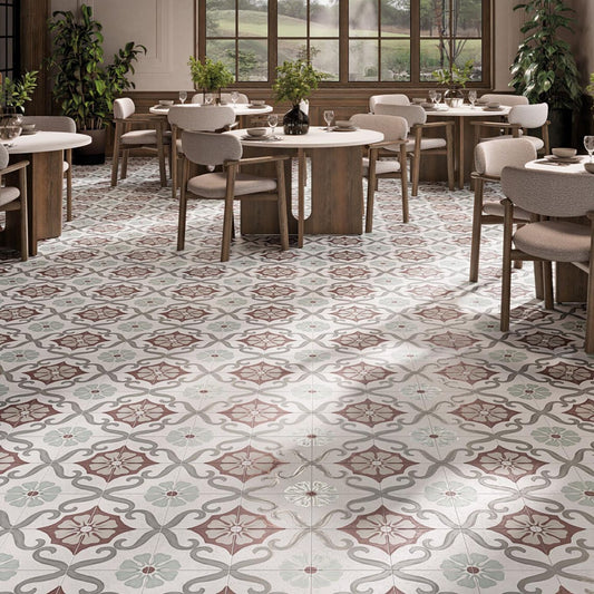 Sicily Cherry Matt Porcelain Patterned Tile 223x223mm