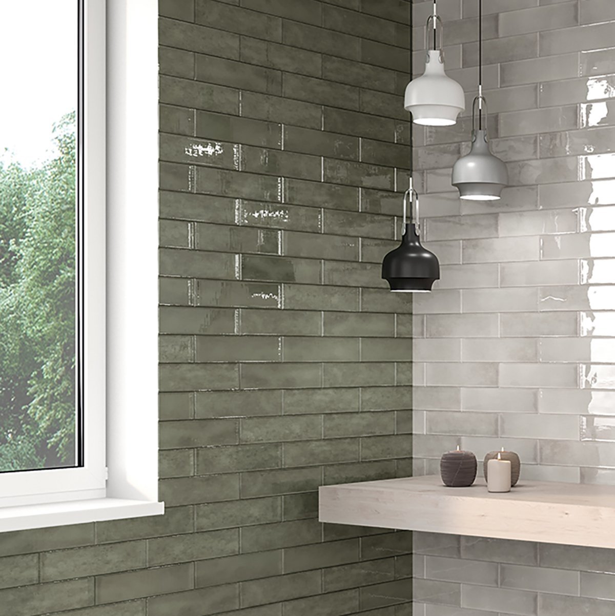 Navajo Oliva Gloss Ceramic Brick Tile 75x300mm