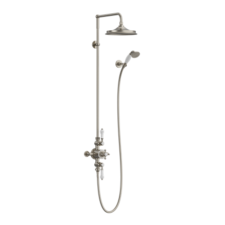 Avon Thermostatic Exposed Shower Valve Dual Outlet,Rigid Riser, Swivel Shower Arm, Handset & Holder with Hose with Rose