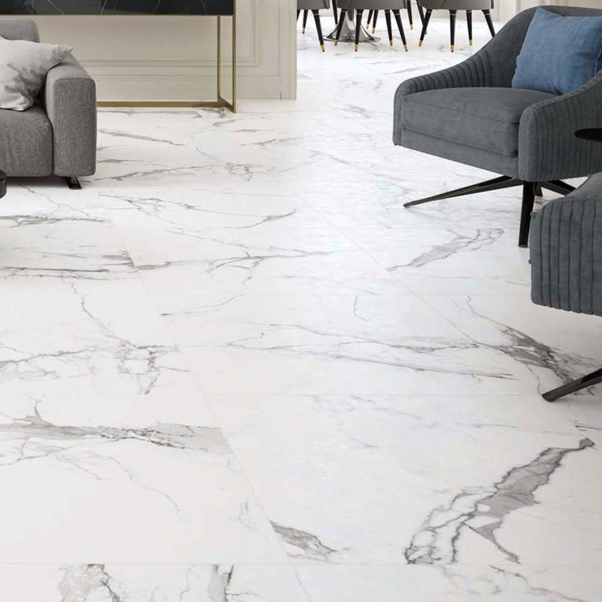 La Bella White Marble Semi-Polished Porcelain Tile 900x900mm