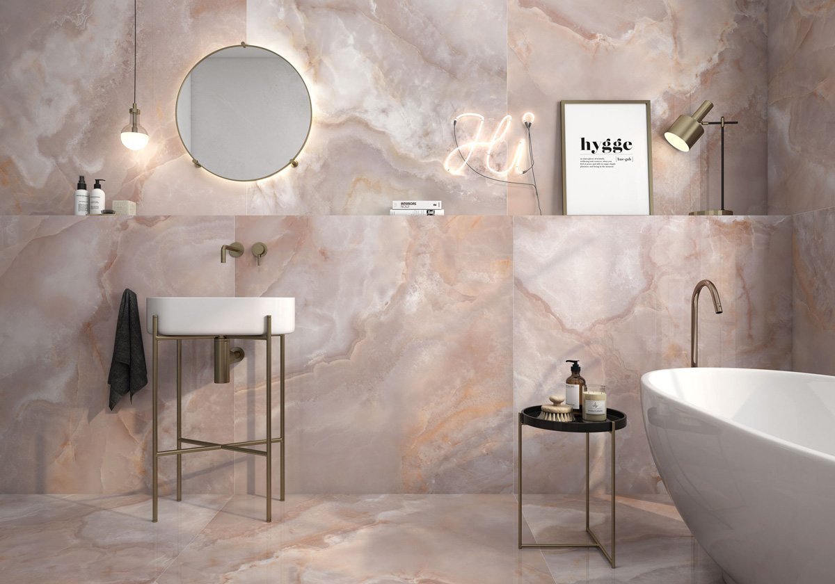 Osaka Coral Super Polished Porcelain Onyx Tile 600x1200mm
