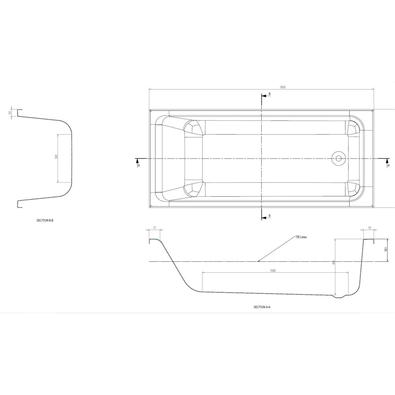 Aero Super Strong Acrylic Single Ended Bath 1600x700mm