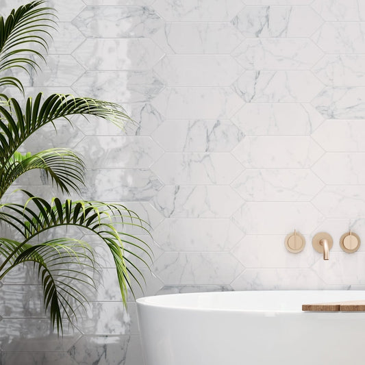 Pixagon Carrara Gloss Ceramic Tile 100x300mm