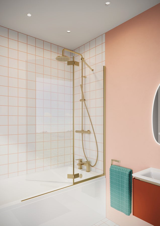 Clear 6 Hinged Bath Screen 1150 Brushed Brass
