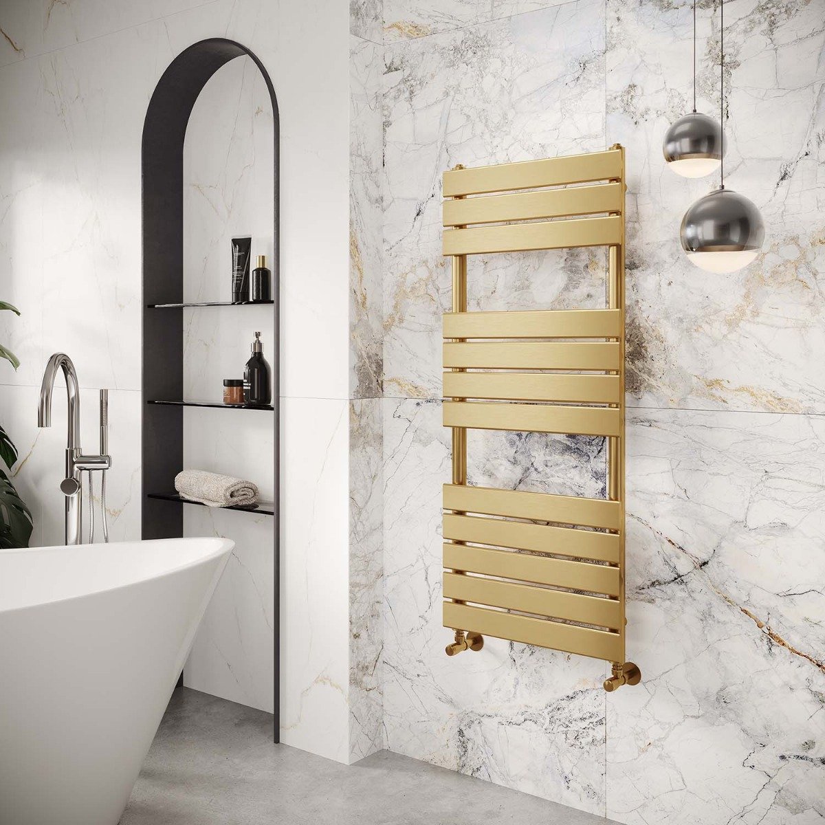 Rosa Brushed Gold Heated Towel Rail 1200x500mm