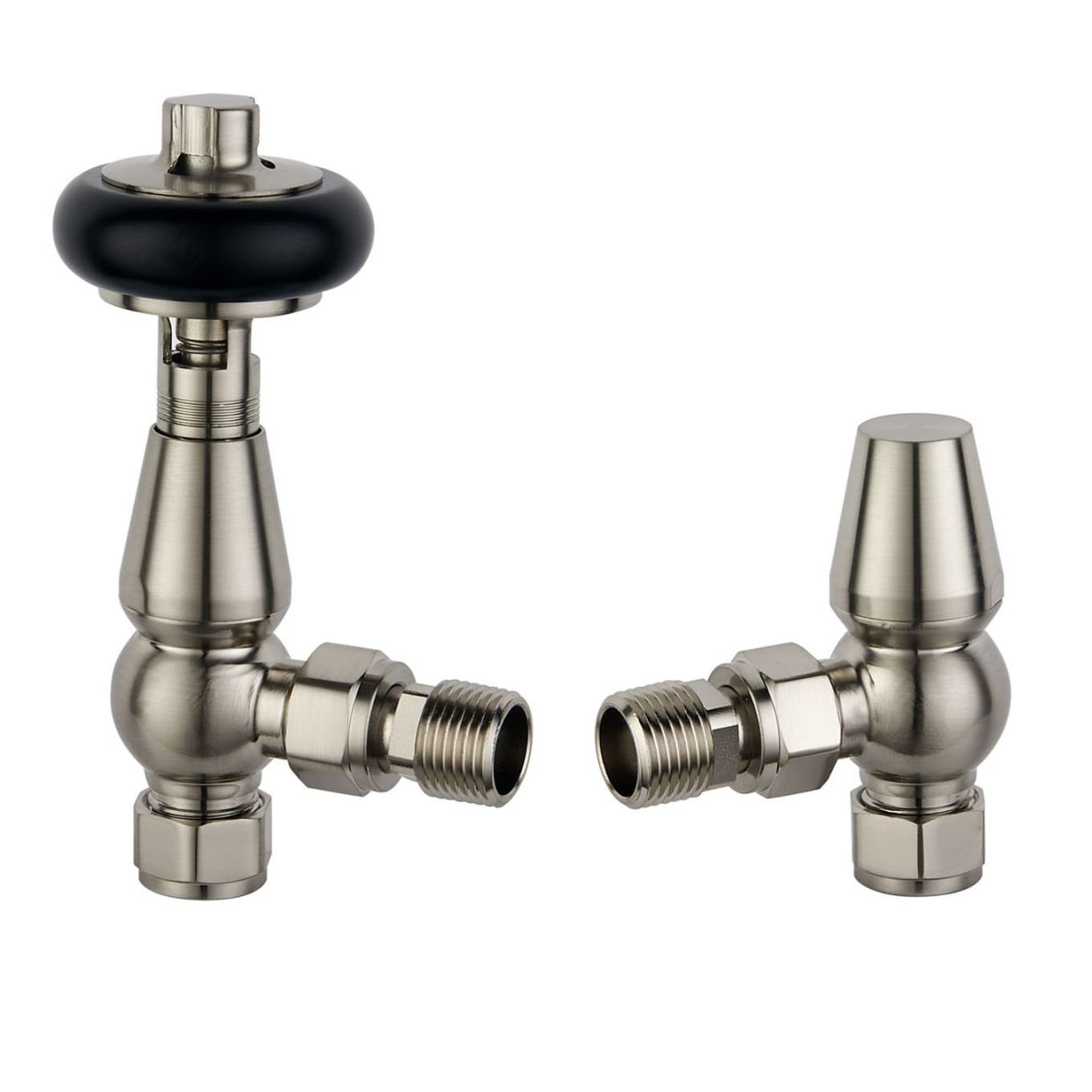 Satin Nickel Wooden Head Angled Pair of Radiator Valves