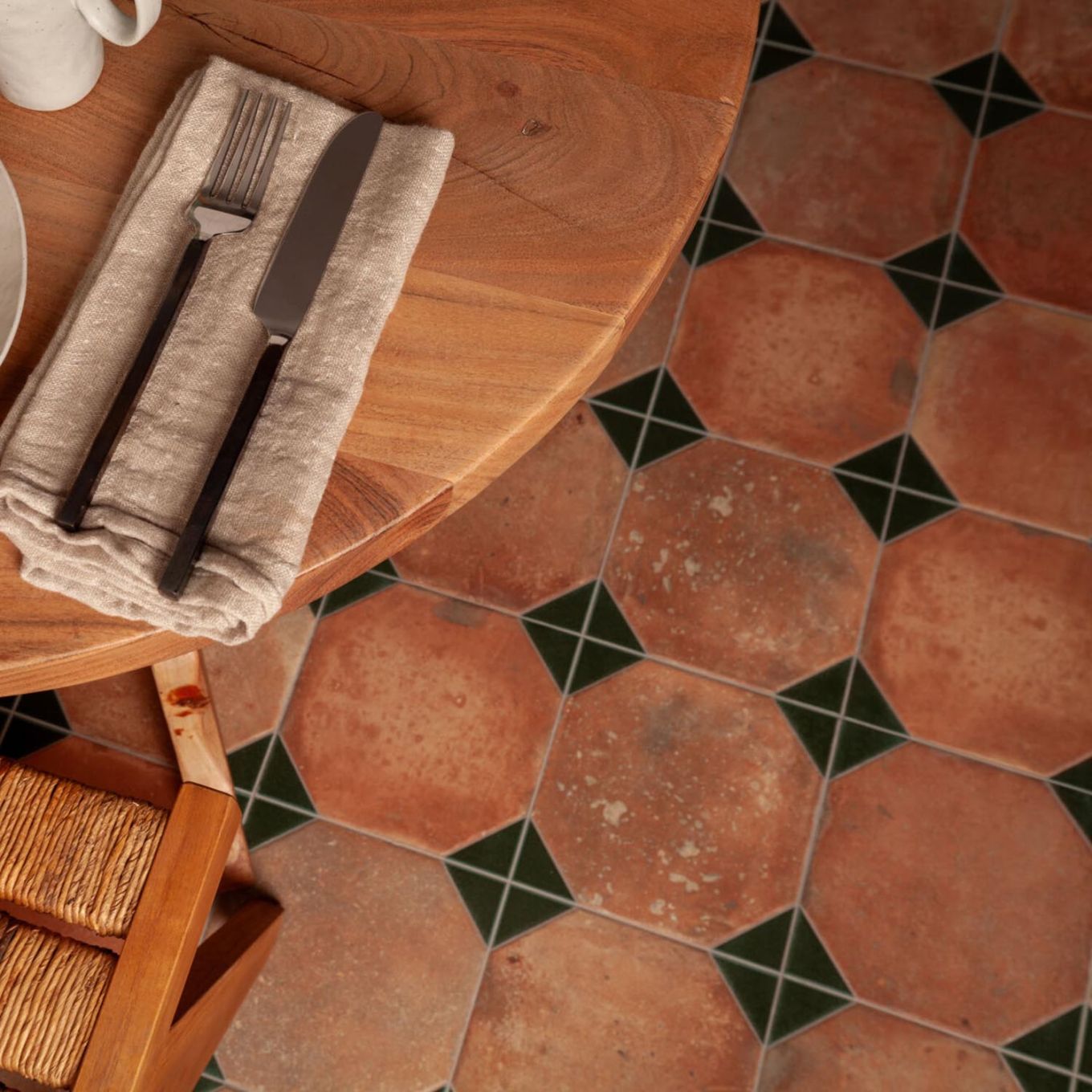 Natura Matt Porcelain Sage Patterned Terracotta Tile 452x452mm
