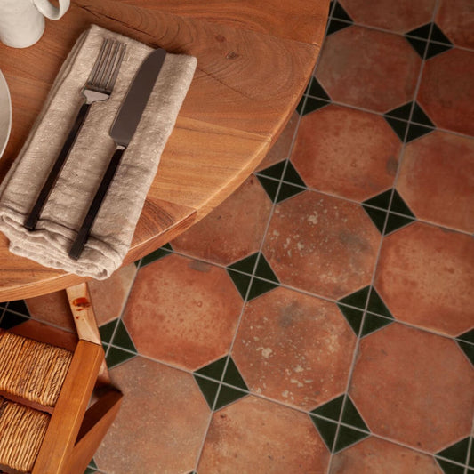 Natura Matt Porcelain Sage Patterned Terracotta Tile 452x452mm