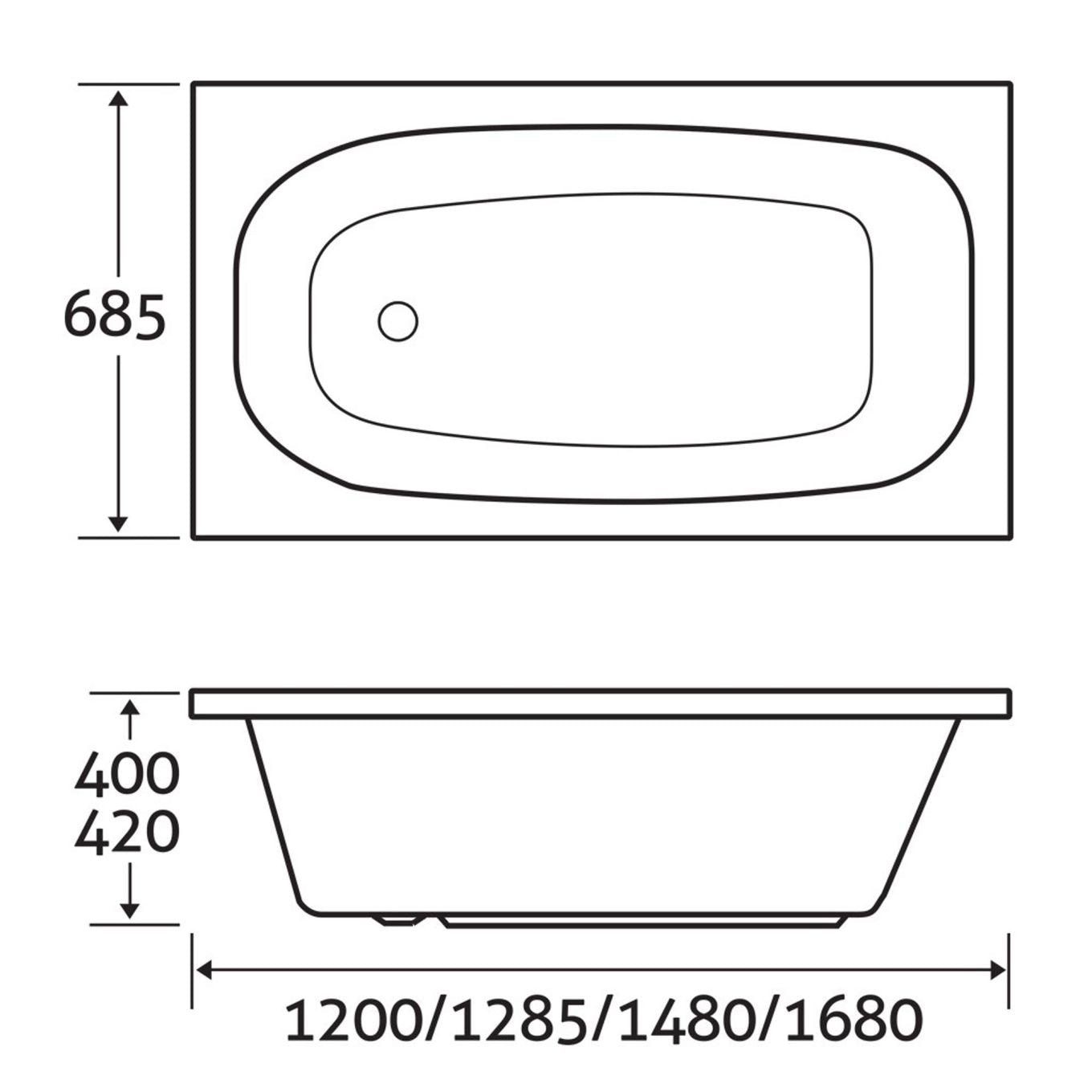 Lanester Standard Acrylic Space Saver Single Ended Bath 1480x700mm