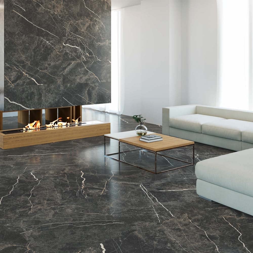 Lyons Black Marble Matt Porcelain Tile 450x1200mm