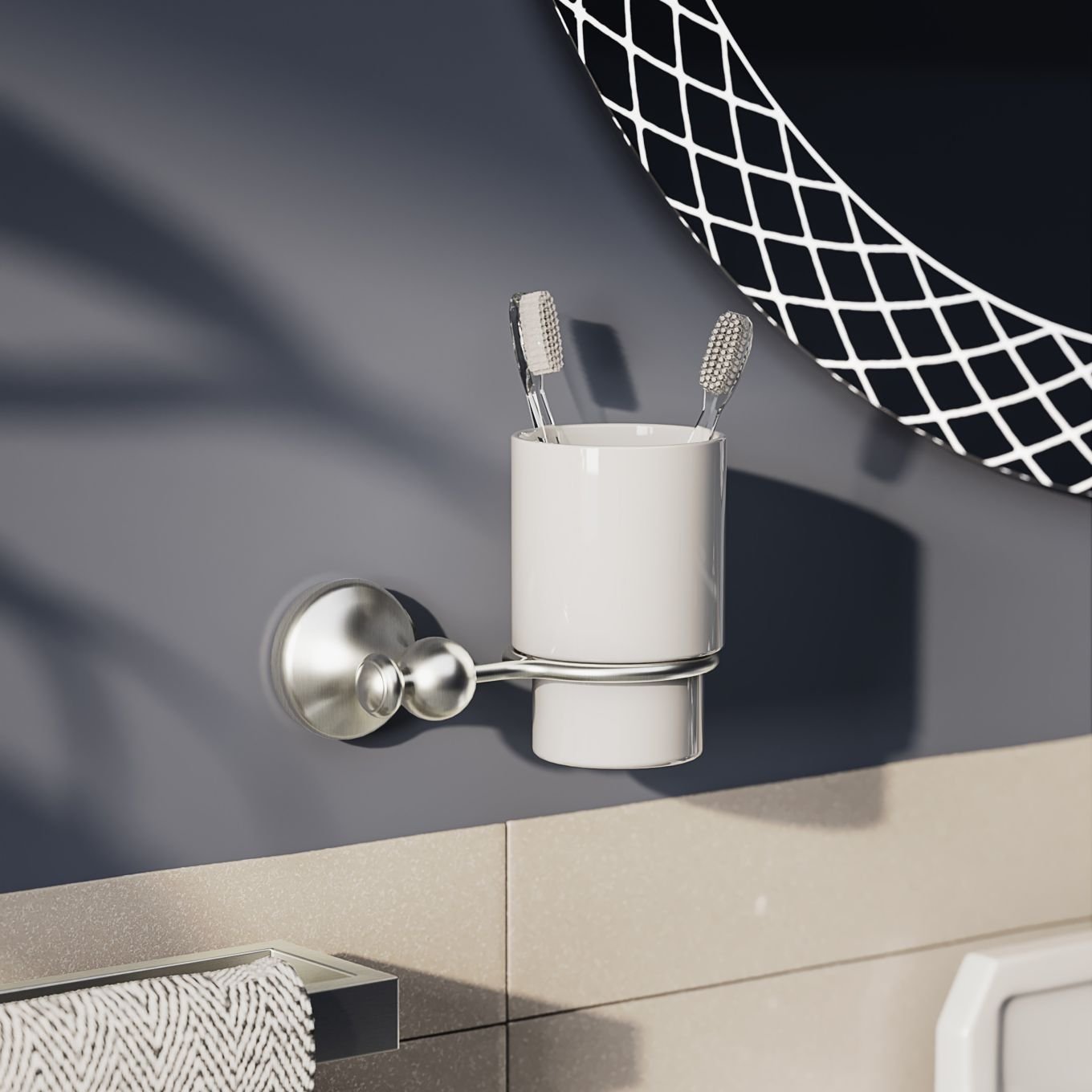 Warwick Brushed Nickel Traditional Tumbler & Holder
