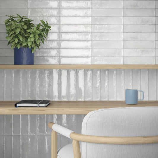 Babylon Silver Gloss Ceramic Brick Tile 246x60mm