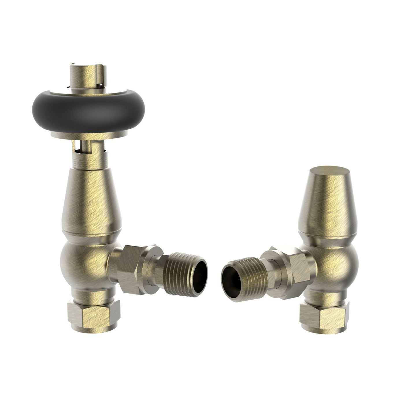 Antique Brass Wooden Head Angled Pair of Radiator Valves