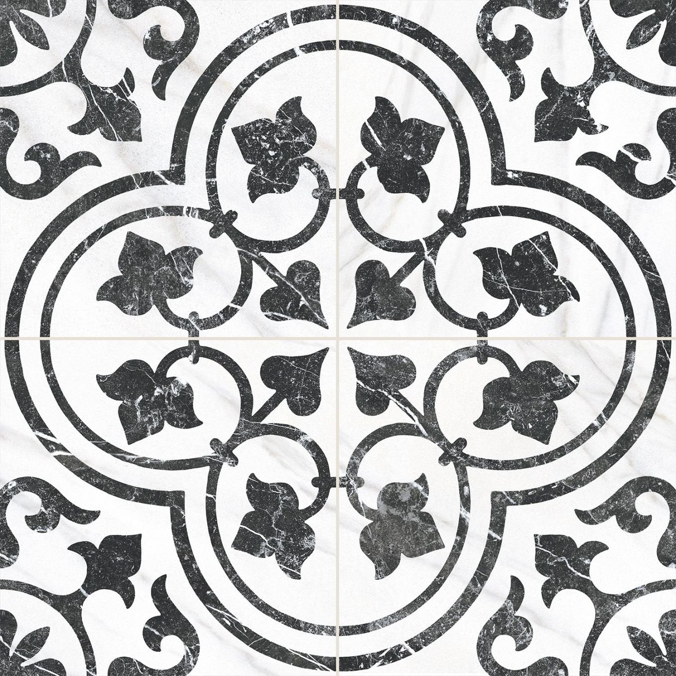 Motril Black Ornate Matt Porcelain Tile 452x452mm