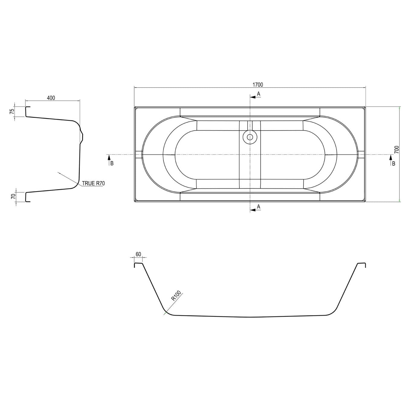 Ollerton Double Ended Standard Acrylic Bath 1700x700mm