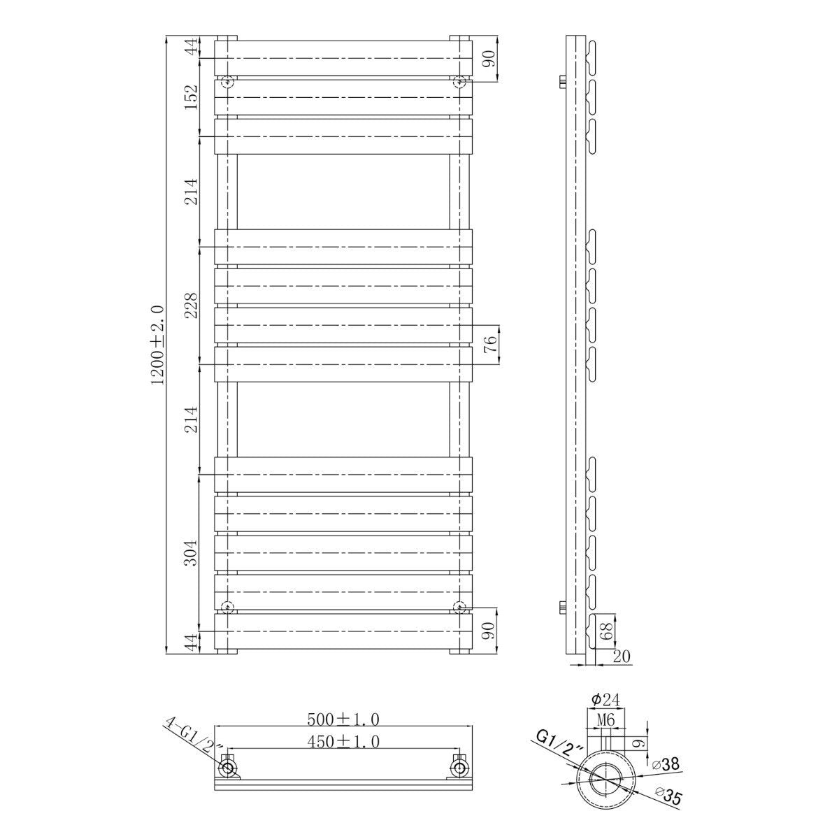 Rosa Brushed Bronze Heated Towel Rail 1200x500mm