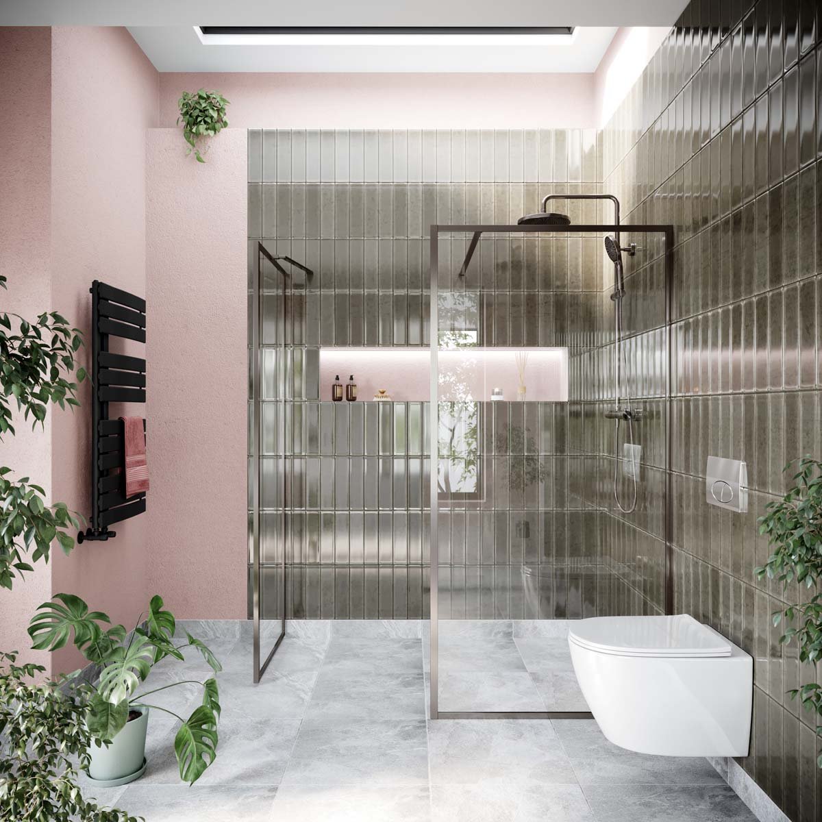 Amien Gunmetal Framed Clear Glass Shower Screen 680mm