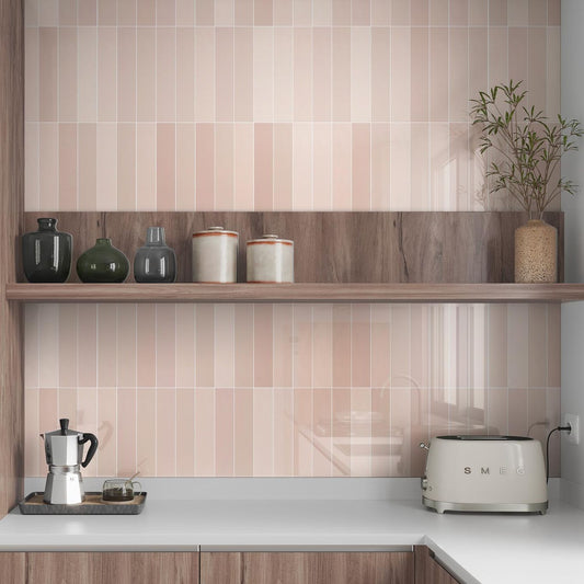 Domingo Rosa Glossy Porcelain Brick Tile 50x250mm