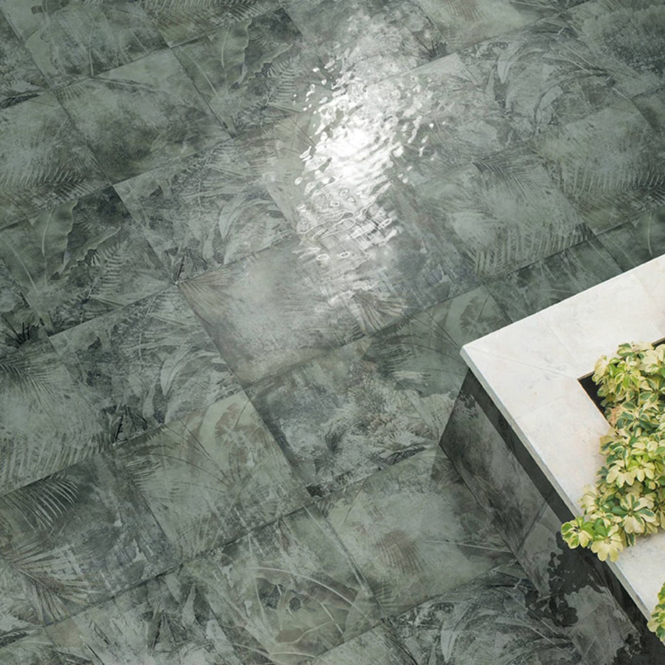 Algarve Green Tropical Patterned Lappato Porcelain Tile 250x250mm