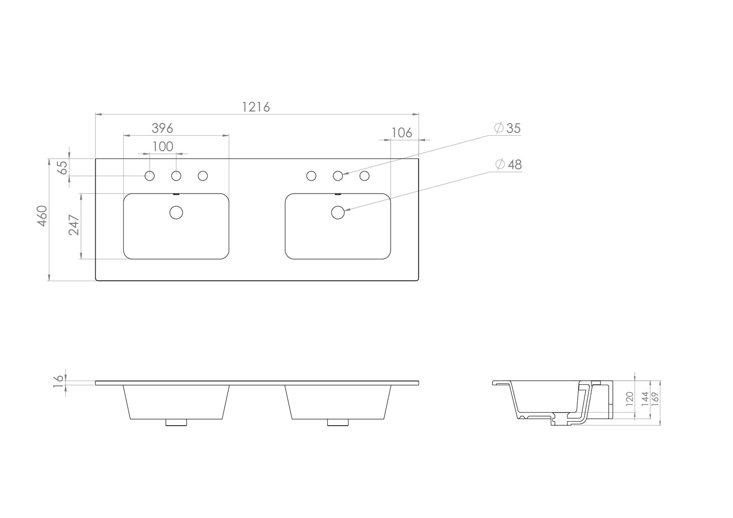 Saneux UNI 120cm Wall Mounted Unit with 2 Drawer and 4 Drawer Options