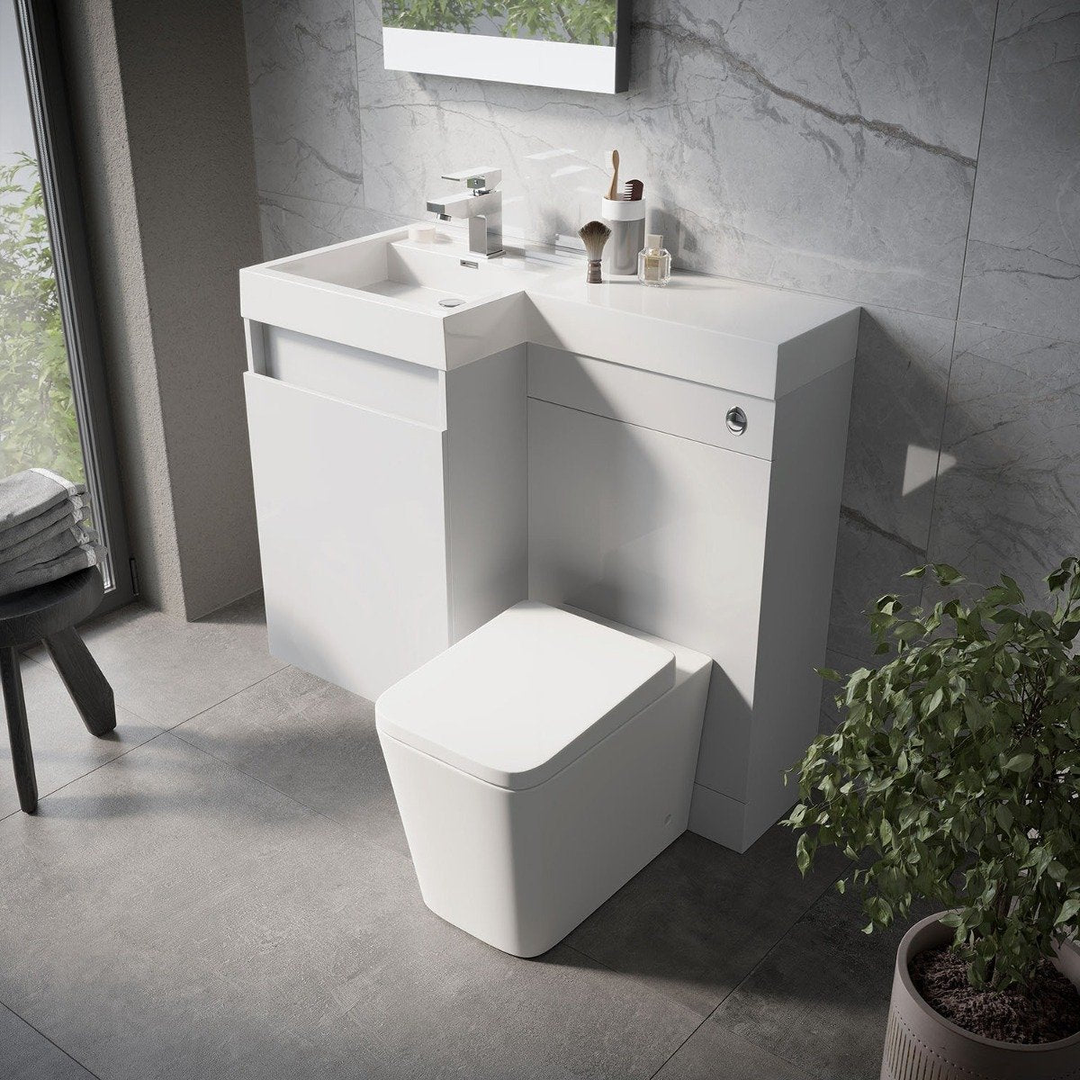 Summers Gloss Light Grey Left Hand Combination Vanity Basin and WC Unit 900mm