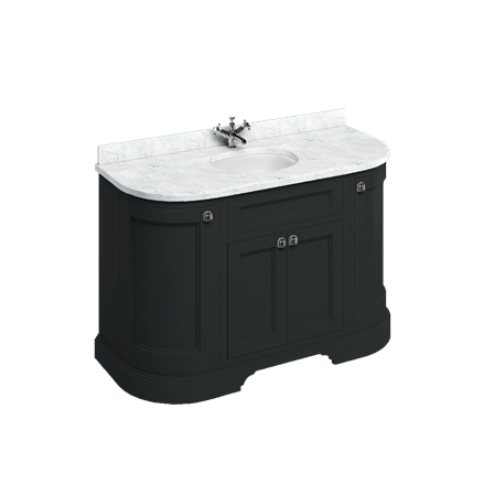 Freestanding 134 Curved Unit with Carrara White Worktop, Doors & Integrated White Basin