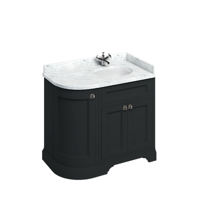 Freestanding 100 RH Curved Corner Unit with Carrara White Worktop and Integrated White Basin