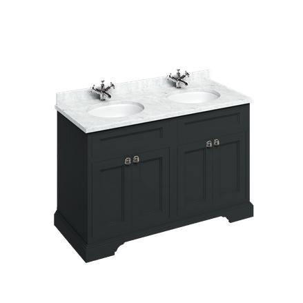 Freestanding 130 Unit with Carrara White Worktop, Doors & 2 Integrated White Basins