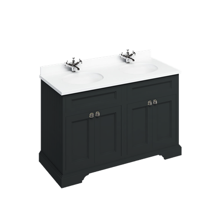 Freestanding 130 Unit with White Worktop, Doors & 2 Integrated White Basins