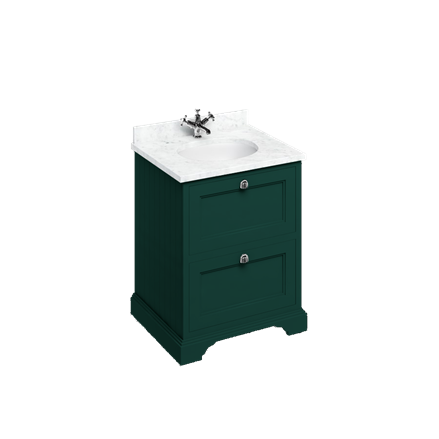 Freestanding 65 Unit with Carrara White Worktop, 2 Drawers and Integrated White Basin
