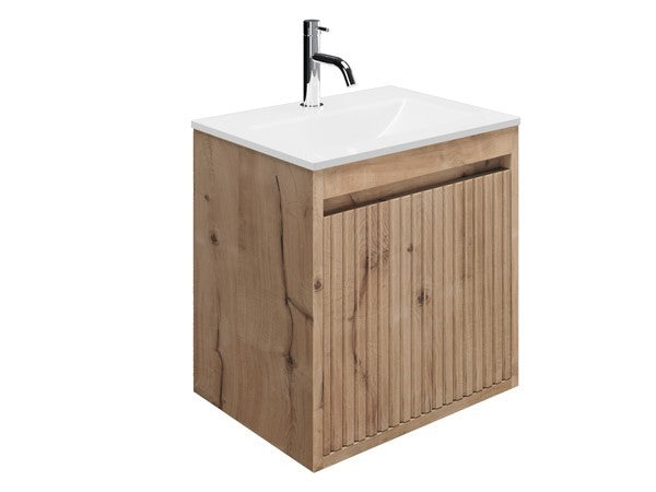 Flute 470 Wall Hung drawer Unit with Ice White Glass Basin