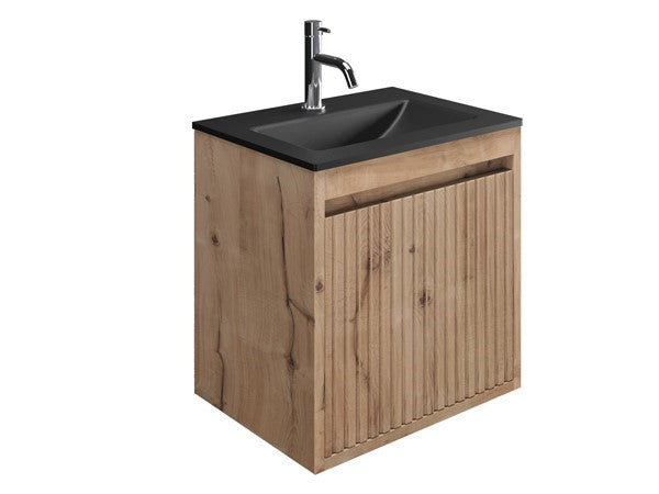 Flute 470 Wall Hung Drawer Unit with Midnight Black Glass Basin