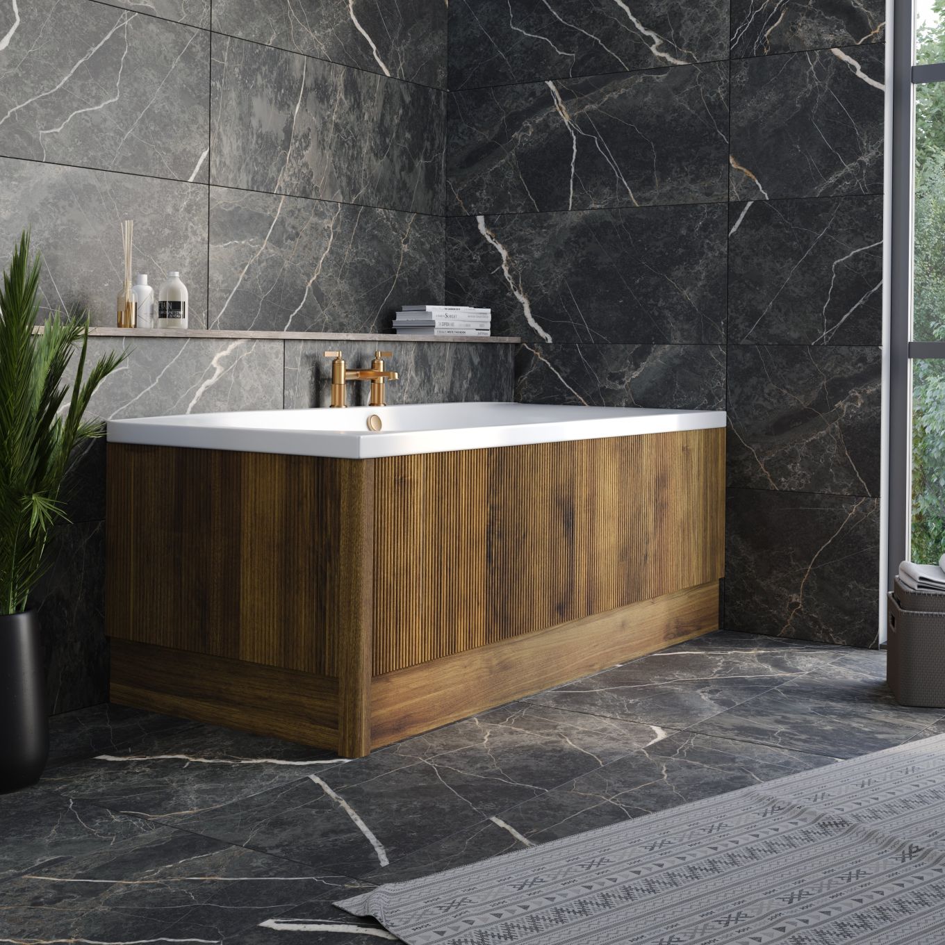 Wish Ribbed Walnut Front Bath Panel