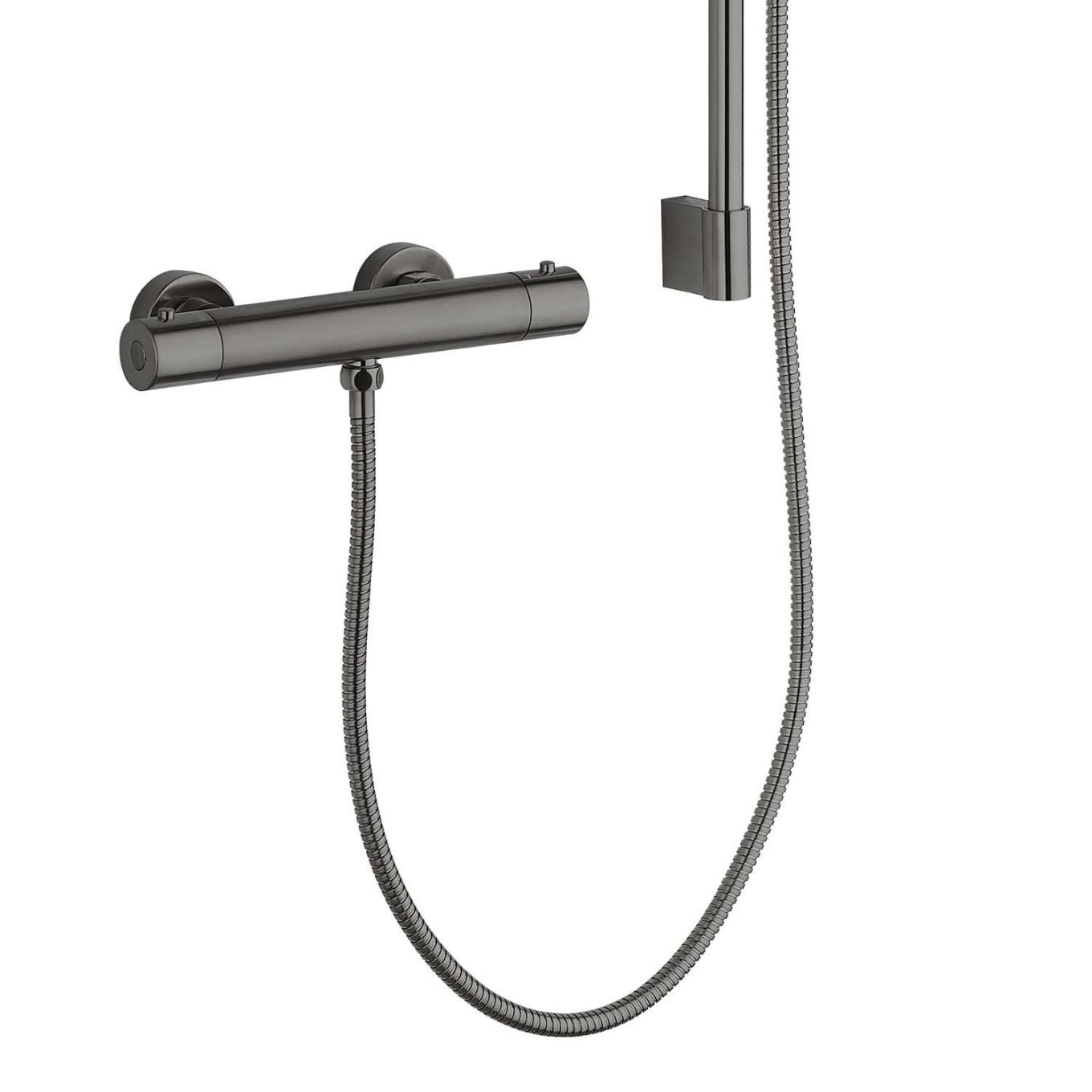 Aden Gunmetal Round Exposed Thermostatic Bar Valve & Slide Rail Shower Kit