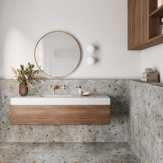 Bono Silver Grey Matt Porcelain Terrazzo Tile 600x600mm