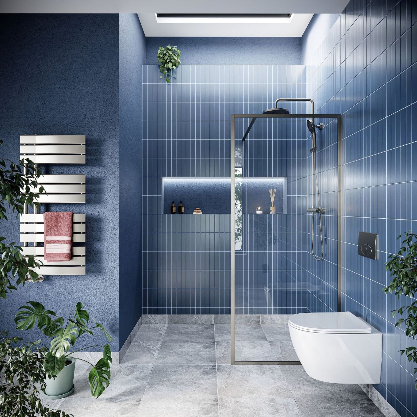 Amien Brushed Nickel Framed Clear Glass Shower Screen 880mm