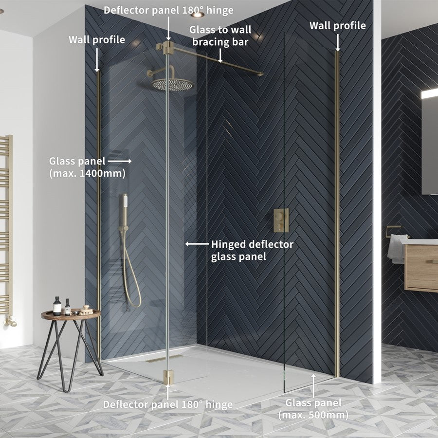 Gallery 10 Corner with Hinged Deflector - Brushed Brass, Brushed Brass