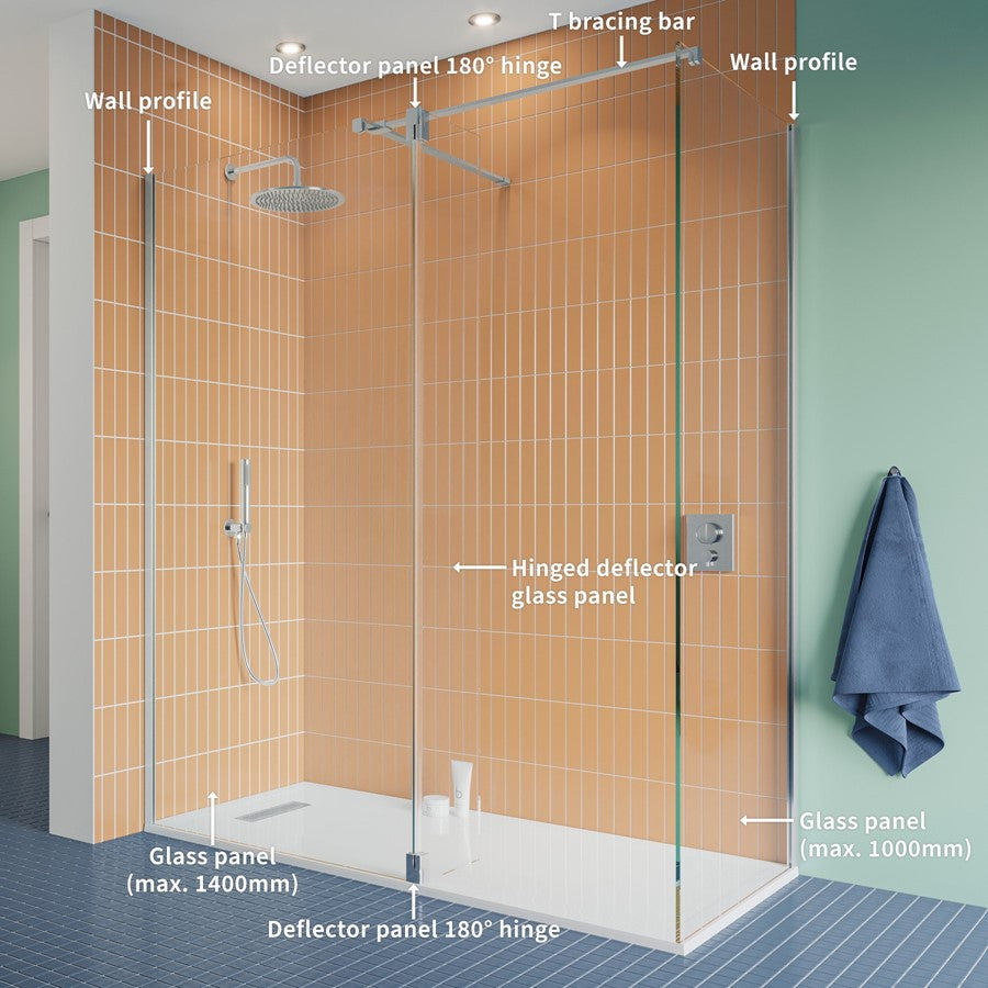 Gallery 10 Corner with Hinged Deflector (T-Bracing Bar) - Brushed Brass, Brushed Brass