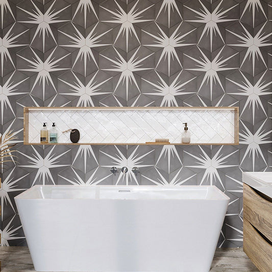 Lotus Hex Matt Grey Hexagon Porcelain Tile 198x228mm