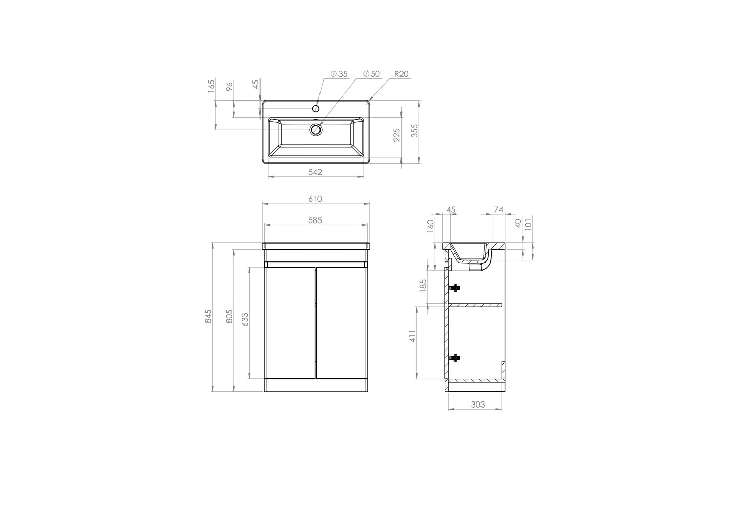 Saneux AIR 40cm and 60cm 1-2 Door Floor Standing and Wall Mounted Units