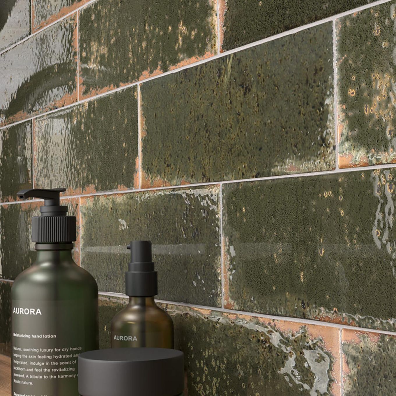 Monza Oliva Green Glossy Porcelain Brick Tile 65x200mm