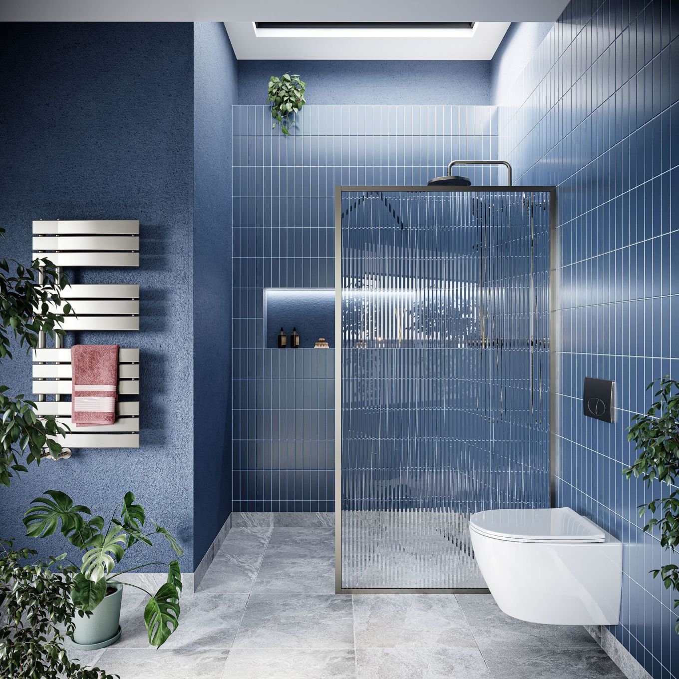 Amien Brushed Nickel Framed Fluted Glass Shower Screen 1080mm