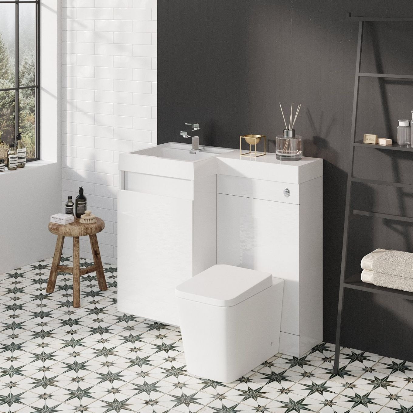 Summers Gloss White Left Hand Combination Vanity Basin and WC Unit 900mm
