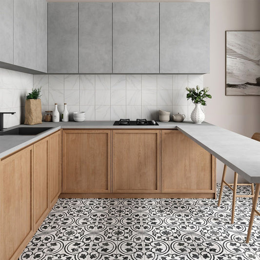 Motril Black Ornate Matt Porcelain Tile 452x452mm