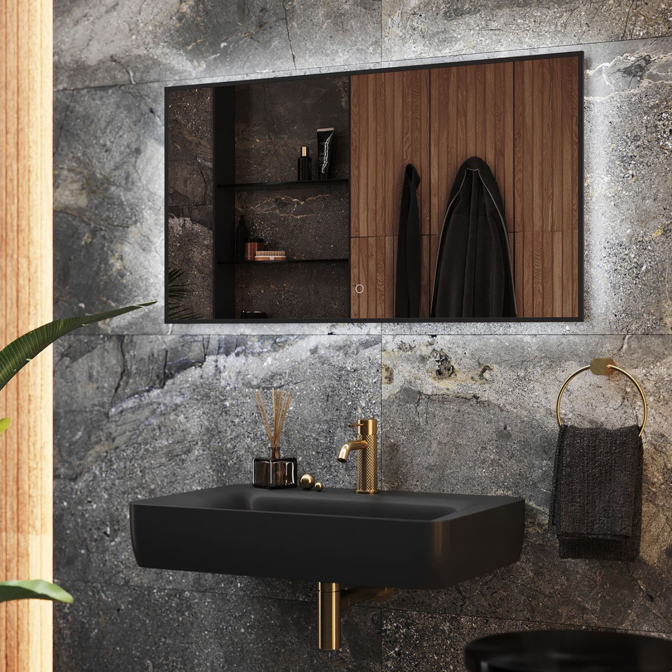 Rione Rectangular Black Backlit LED Mirror 1200x550mm