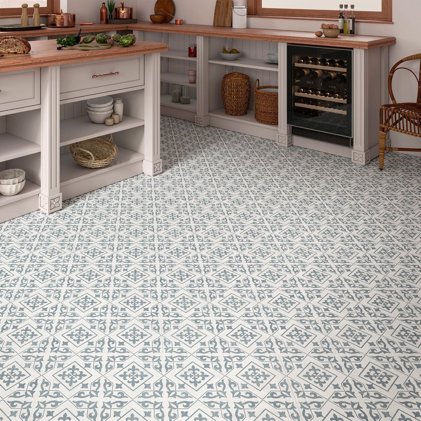 Tarifa Silver Patterned Matt Ceramic Tile 450x450mm