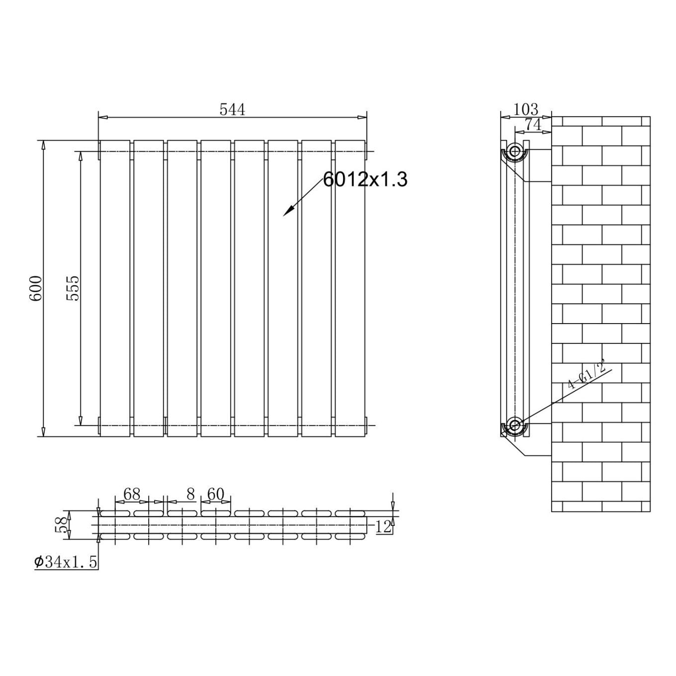 Perth Grey Double Vertical Flat Panel Radiator 600x544mm